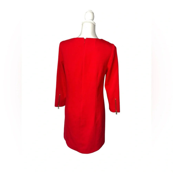 J CREW Double Zip Shift Dress Red Gold Zipper 3/4 Sleeve Sheath Sz 2 - Picture 4 of 9